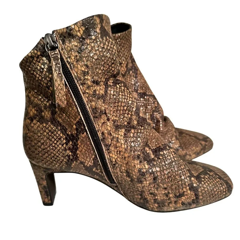 Free People Cybill Snake Print Leather Ankle Boots‎ Size 7.5